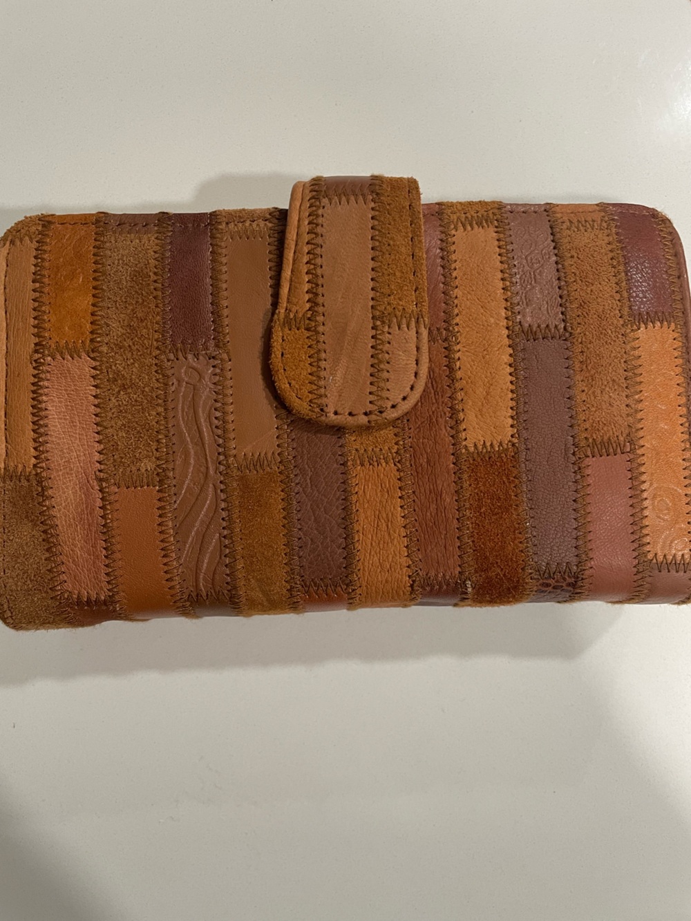 Patchwork Leather Wallet Clutch in Brown